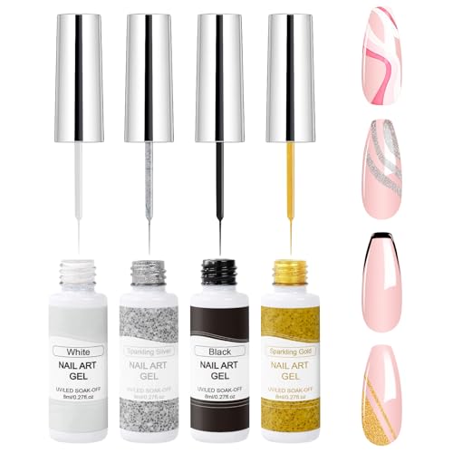 VIVAALI 4-Color Gel Liner Nail Polish Set with Fine Brush for Nail Art
