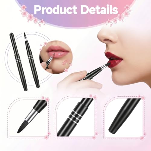 Black Retractable Lip Brush Set - Lipstick, Lip Gloss & Lip Liner Applicator for Women & Girls