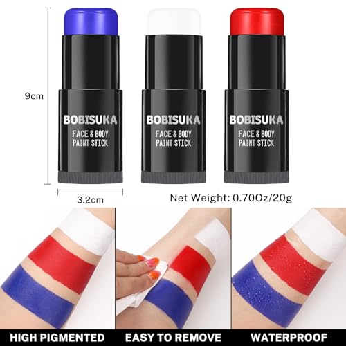 BOBISUKA Red White Blue Face Paint Sticks - Sports & Costume