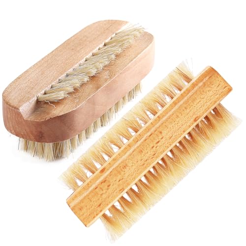 2Pcs Bamboo Nail Brush Set for Cleaning Fingernails & Toenails