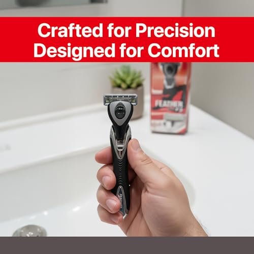 Feather - F3 Shaving Razor - Pivoting Head Shaving Razor with Wavy Guard and SiC Ceramic Coating - 3 Blade shave cartridge for Regular to Sensitive Face and Skin - Disposable Blades