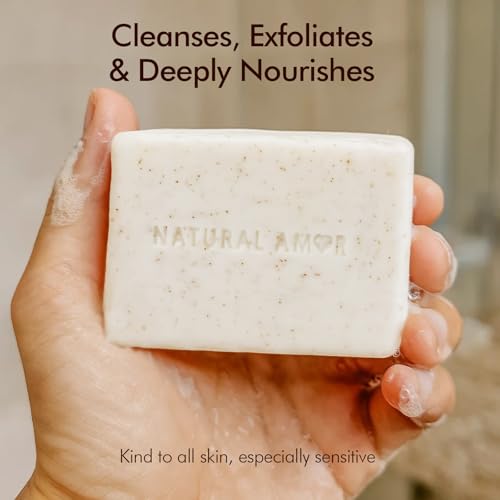 Natural Amor Lavender Tea Tree Soap Bar 7oz ? Natural Exfoliating Body Soap with Walnut Shell ? Long-Lasting Triple Milled Moisturizing Bar for Men & Women