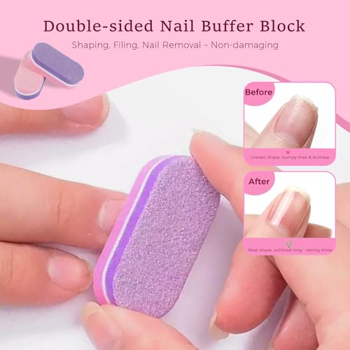 50 Pcs Purple Pink Nail Buffers 100/180 Grit Dual-Sided