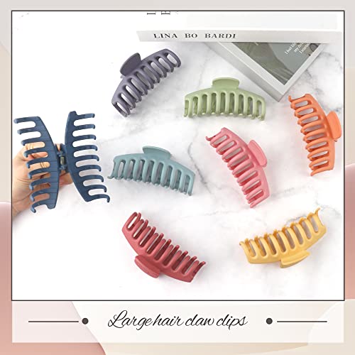 Large Matte Non-Slip Hair Claw Clips - 8 Pack for Thick Hair, Colorful & Durable