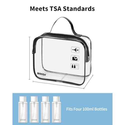WANDF TSA Approved Toiletry Bag, 2 Packs Travel Clear Toiletry Bag, Quart Size Makeup Cosmetic Pouch with Zipper, Carry-On Airport Compliant Bag for Women and Men (2 pcs, Black with Handle)