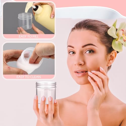Meanplan 100 Pcs 3.4 oz Plastic Container Jars with Lids Round Leak Proof Refillable Small Cosmetic Jars for Lotion, Cream, Makeup, Eye Shadow, Rhinestone, Samples, Pot, Travel Storage(Clear)