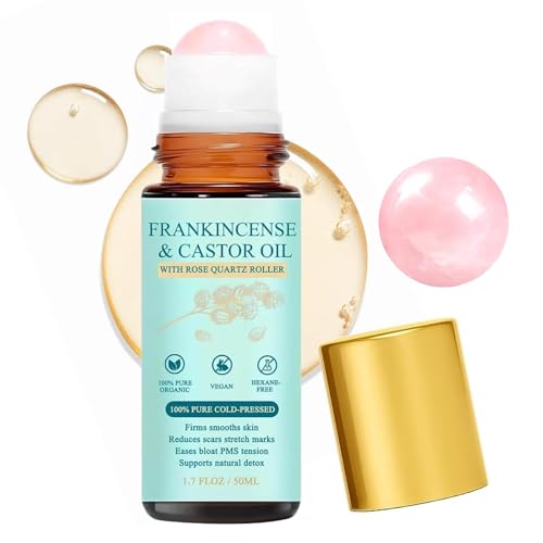 Organic Castor Oil with Rose Quartz Roller - 100% Cold Pressed