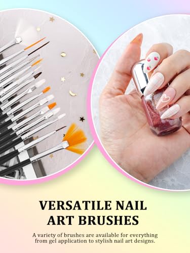 YOOVR Nail Art Tools Set - 15 Brushes, Dotting Tools, Magnetic Stands
