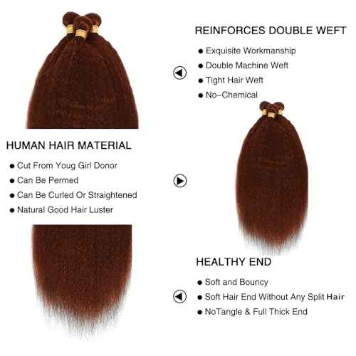 Color 33 Bundles Copper Yaki Straight Human Hair Bundles 8A Auburn Brown Bundles Hair Weave 3 Bundles 14 16 18 Inch Reddish Brown Kinky Straight Bundles 300G