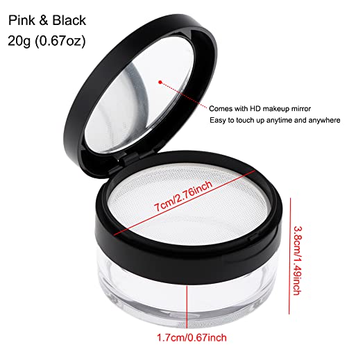 Loose Powder Container 20ml with Puff & Mirror - 2 Pack