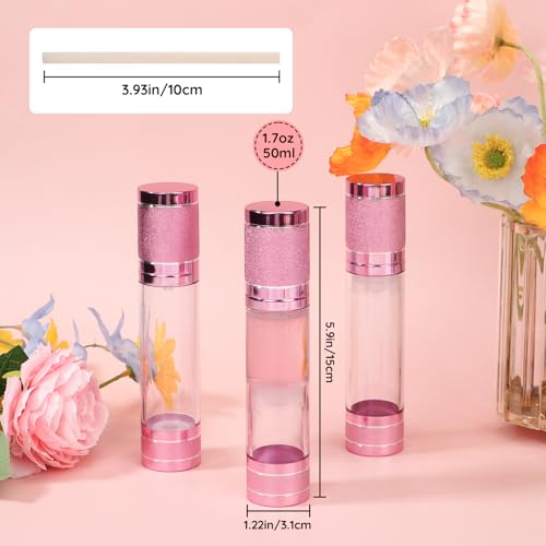 Pink Refillable Travel Lotion Bottles 3-Pack 1.7oz Airless Pump Dispenser