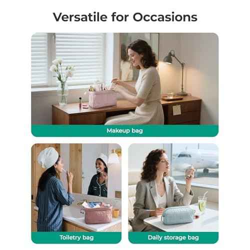 BAGSMART Makeup Bag Travel Toiletry Bag, Puffy Padded Make Up Bags for Women Makeup Organizer Case, Wide-open Pouch Purse Travel Essentials Toiletries Accessories Brushes, Lavender Purple