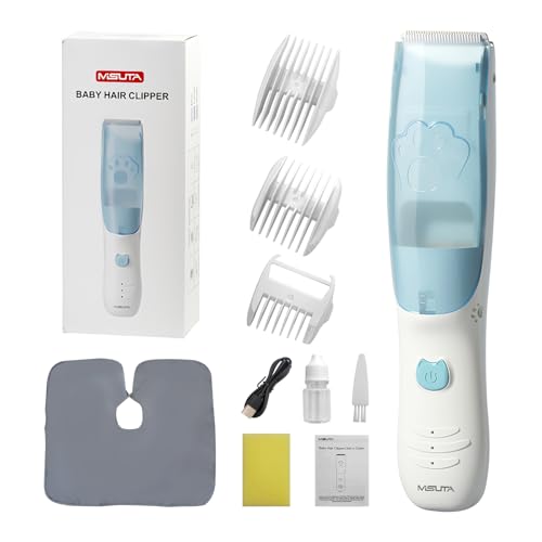 Vacuum Baby Hair Clippers,Silent Clippers for Kids,Cordless Baby Hair Trimmer,Waterproof Baby Hair Cutting Kit for Fine/Curly Hair,Infant Toddler Hair Clippers Auto Suck Snipped Hair