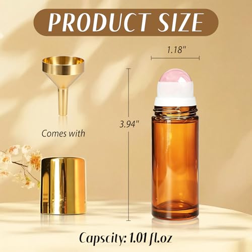 Rose Quartz Roller Bottle 30ml Amber Glass - Essential Oil & Perfume
