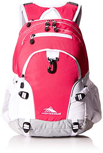 High Sierra Loop Backpack, Travel, or Work Bookbag with tablet sleeve, One Size, Pink Punch/White/Ash