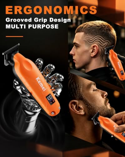 KEMEI PG2499 Orange Cordless Hair Clipper for Men – Beard & Hair Trimmer with 7000 RPM