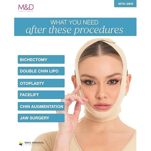 M&D Face Slimming Chin Strap Lipo Compression Garment Mentonera Postquir?rgica Facial Beige M (Pack of 2)