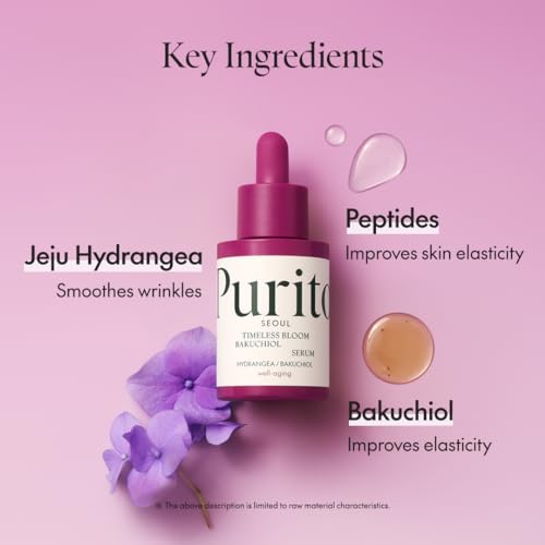 PURITO SEOUL Timeless Bloom Bakuchiol Serum, Korean Jeju Hydrangea, for Sensitive Skin, Ampoule, Fine Line Reduction, Anti Aging Facial Serum for face, K-Beauty, 30ml 1fl.oz