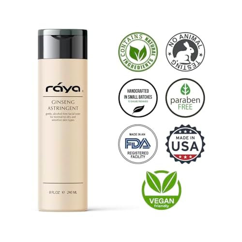 RAYA Ginseng Astringent with AHA 8 oz (G-205) | Gentle Glycolic Facial Toner for Dry and Sensitive Skin | Helps Tighten Pores, Smooth Complexion, and Reduce Fine Lines | Made with Alpha Hydroxy Acids
