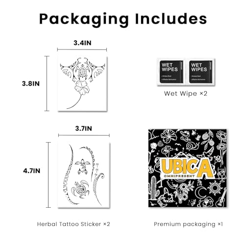 2 Weeks Semi Permanent Tattoo, Ocean Turtle Totem Temporary Fake Tattoos For Women Arm Hand Neck, For Adults Girl, Realistic Waterproof and Non-Reflective, 2 Sheets