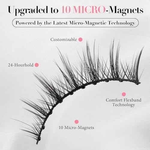 Magnetic Eyelashes with Eyeliner Kit ? Upgraded 10 Micro-Magnets, Natural Look, Reusable & Waterproof Lashes with Applicator ? Pesta?as Postizas Magn?ticas Naturales