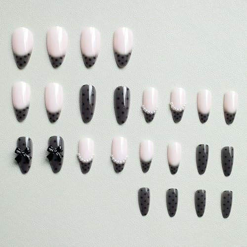 French Tip Press On Nails with Bow Design 24pcs