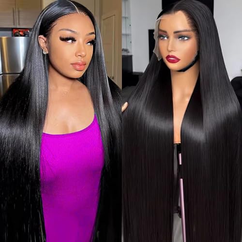 30 Inch Straight Lace Front Human Hair Wig 13x6 HD Swiss Lace Natural Color