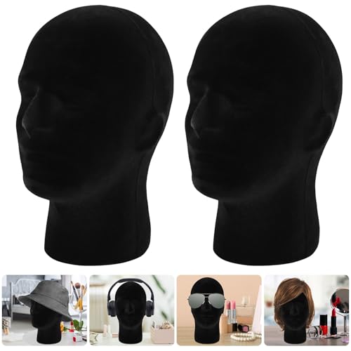 2 Pack Black Velvet Mannequin Head Wig Stand 11"