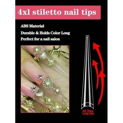 312PCS Extra Long Stiletto Nail Tips for Acrylic Nails Professional, 4XL Half Cover Stiletto Nails Tips, Clear French False Nail Extension, Super Long French Tapered Nails Tip 12 Sizes