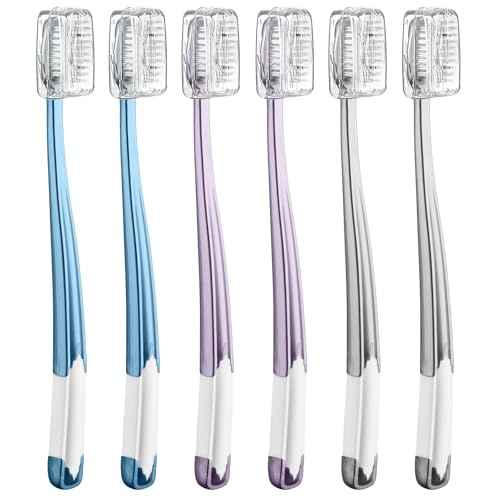 Soft Toothbrushes for Adults, Manual Soft Bristle Flossing Toothbrush with Covers, Periodontist Design Tapered Bristles for Sensitive Teeth and Gums, 6 Count