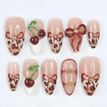 3D Cherry Bow Leopard Print Press On Nails - Long Almond Acrylic Set