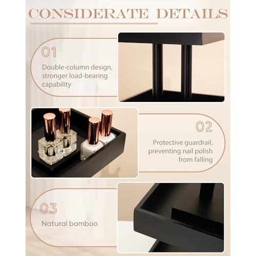 Homde Nail Polish Organizer for 86-123 Bottles, 360 Rotating Nail Polish Rack Holder, Display Storage Shelf for Fingernail Stand and Essential Oil, Gifts for Women Girls- Bamboo,Black