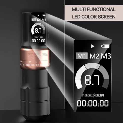 Poseidon Tattoo Gun Kit Wireless Machine Kit 7 Strokes Length with 2pcs 2300mAh Batteries Power Supply 11 Tattoo Ink 20 Pcs Tattoo Needle Cartridges for Beginner and Artist