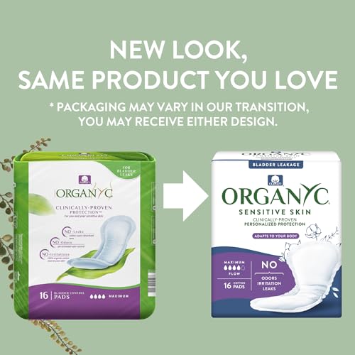 Organyc 100% Organic Cotton Incontinence Pads - Maximum Flow, 16 Count