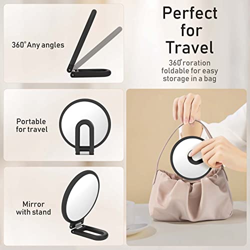 CLSEVXY Double-Sided Magnifying Travel Handheld Mirror 1X/15X Rotation Vanity