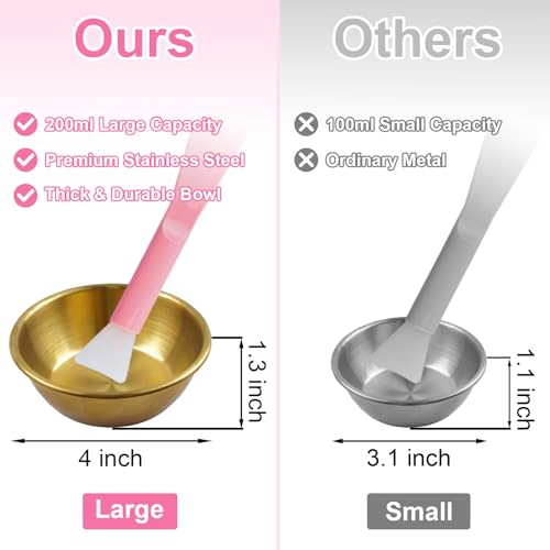 14 Pcs Esthetician Supplies 3 Large Stainless Steel Gold Mixing Bowls 1 Gold Serving Tray 1 Serving Tray with 3 Compartment 3 Facial Fan Brushes 3 Face Mask Applicator Brush 3 Facial Mask Scrapers