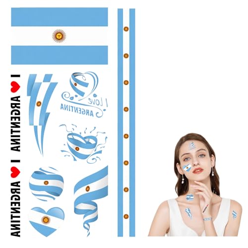 Argentina Flag Temporary Tattoos 110 Pcs Waterproof Face Stickers for Soccer Games & Parties