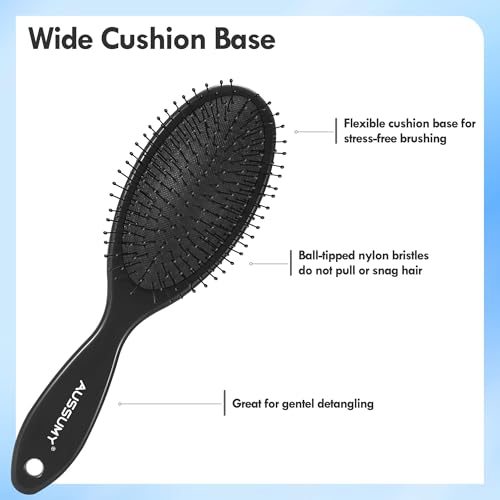 Aussumy 4 Pack Detangling Hair Brush Set with Soft Bristles - Black, Green, Blue, Red