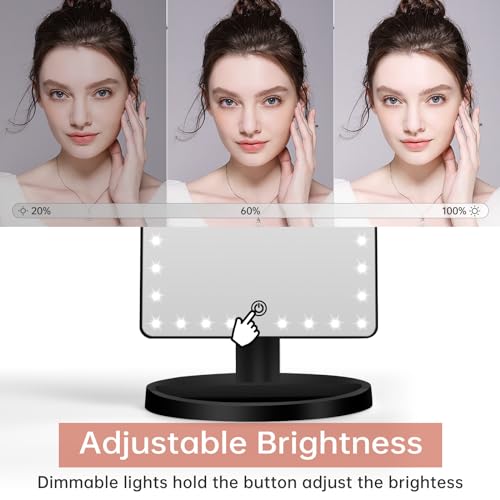 FUNTOUCH Black Large Lighted Makeup Mirror with Lights, 14.56 Inch, Dimmable & 10X Magnification (Variation D)