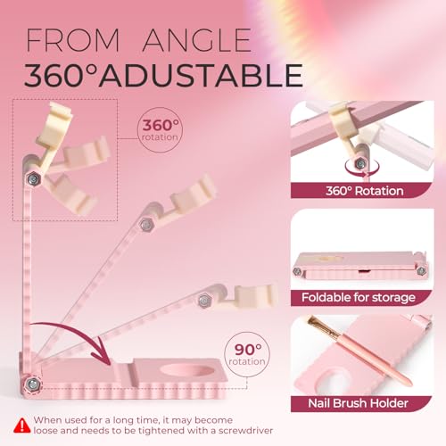 MLGiroa Pink UV Nail Lamp with Stand - Foldable Handheld Flash Cure 20s/60s