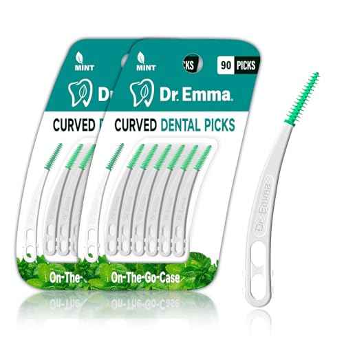 Dr. Emma Dental Picks Mint Curved Soft Rubberized Tooth Picks Easy to Use Brush Picks with Carry Case, 90Ct/Pack, 2 Pack