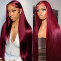 40" 99J Burgundy Lace Front Wig Human Hair 13x6 Straight