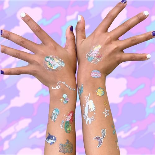 PapaKit Mermaid Temporary Tattoos - 54 Styles, 4 Sheets, Metallic Foil