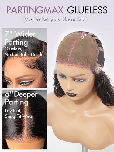 LUVME Water Wave Glueless Lace Front Wig 12 Inch, HD Transparent 7x6 Parting