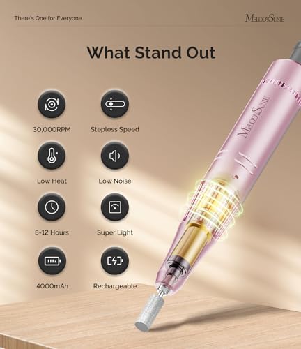 MelodySusie SC320F Rechargeable Nail Drill - 30,000 RPM, Clip-On Design for Beginners & Home Use
