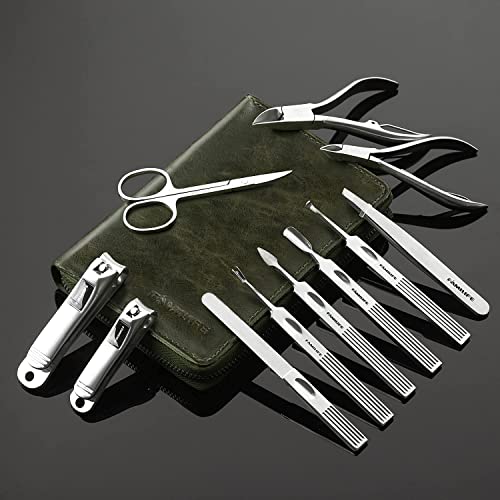 FAMILIFE F03 Manicure Set, Pedicure Kit Nail Clipper Set 13pcs Professional Men Grooming Kit and 11 in 1 Stainless Steel Mens Manicure Kit Leather Pedicure Tools Kit Grooming Kit with Travel Case Box