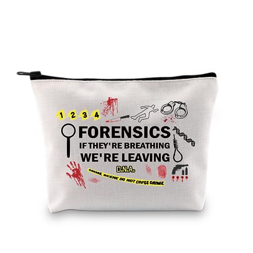 G2TUP Forensic Scientist Gift: Forensics If They're Breathing We're Leaving Makeup Bag - Cosmetic Case - Black - Unisex-Adult - Travel/On-The-Go Makeup Storage