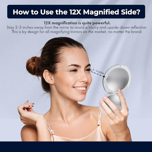 Mirrorvana 12X Magnifying Travel Makeup Mirror - Dual-Sided, Compact, 3.3"