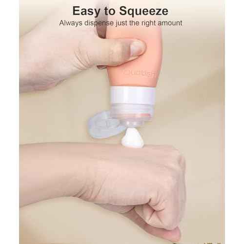 Quatish Travel Bottles for Toiletries, Original Patented Leak Proof Travel Size Toiletries, 3 oz Tsa Approved Silicone Shampoo and Conditioner Bottles, Travel Essentials, 4 Pack, Pink