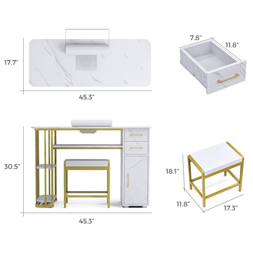 Oakvera Manicure Table with Dust Collector & Storage